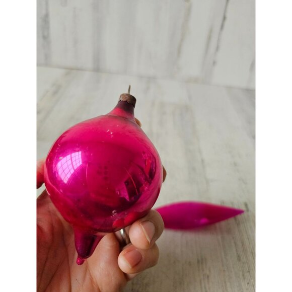 Antique silver pink mercury glass ornament teardrop set Xmas tree - Picture 5 of 16